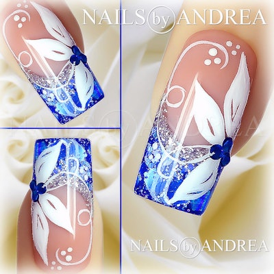 Nail Art Tutorial: Blue and White Flowers