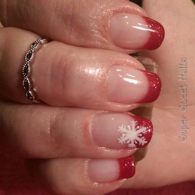 Red Tips And Snowflake Accent In Gel 1