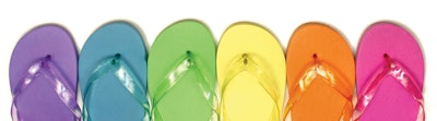 Summer: bright colored rainbow Flip Flop Series in a row