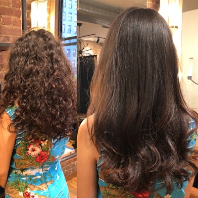 Editor Emilie Branch's natural hair texture is smoothed and silky after the Oribe blowout in honor of National Blowout Day.