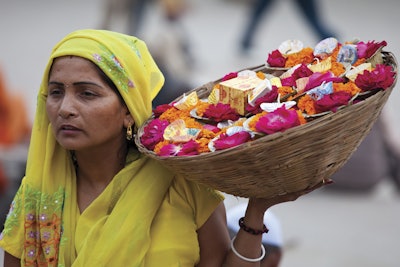 Hindu Offerings at Festival in Varanasi, India