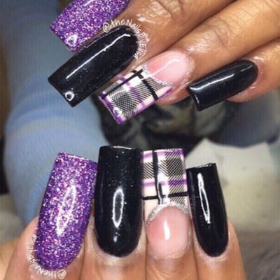 purple-plaid-glitter-nails