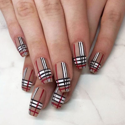 white-red-plaid-nails