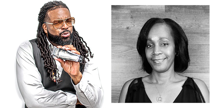 Left to right: Andis educator Eric Cheek (@eclipsllc) and Olivia Garden educator Michelle Swiney (@michelleswineyhair)