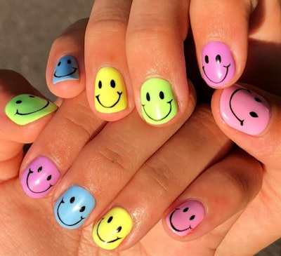 Smiley Face Manicure with Color, by Michelle Humphrey, @nailsbymh on Instagram
