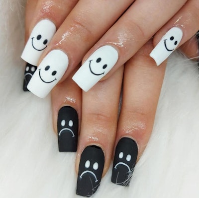 Smiley and Sad Face Acrylic Set, by Natalie Rock, @natalierocknails on Instagram