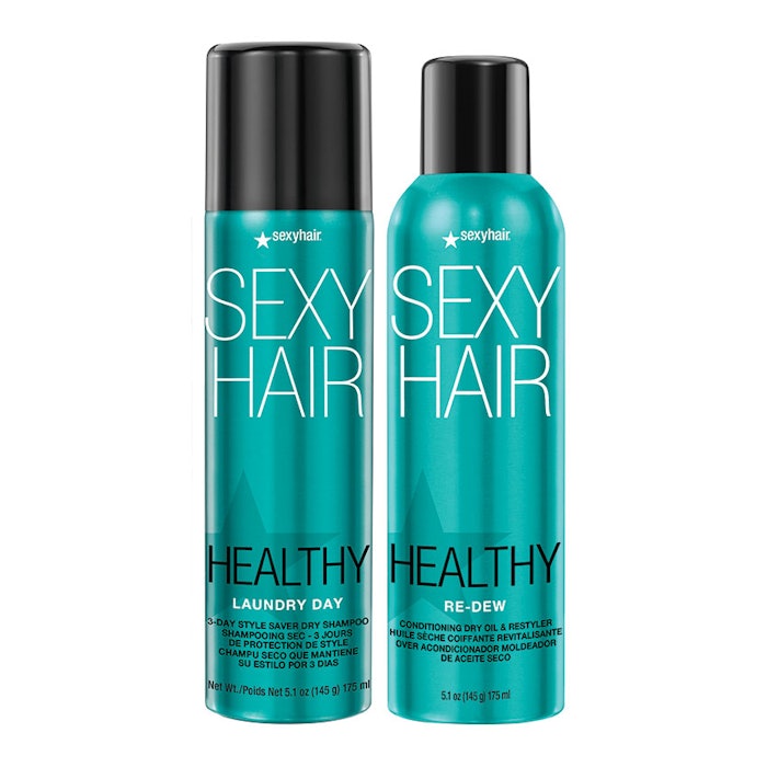 SexyHair Laundry Day Dry Shampoo and Re-Dew Conditioning Dry Oil; courtesy of the brand.