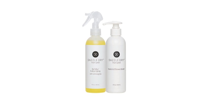 Dazzle Dry Be Silky Callus Spray and Heels & Elbows Butter; courtesy of the brand.