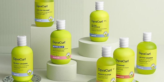 A sampling of the refreshed DevaCurl product line-up, now featuring new and enhanced products formulated for curl flexibility.