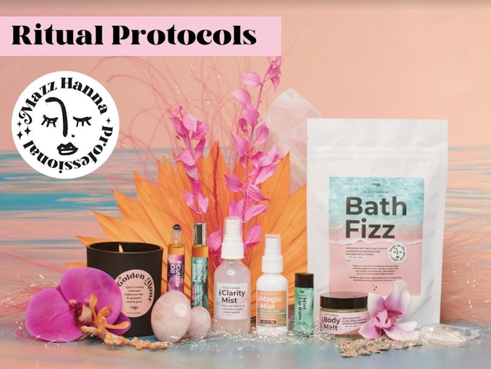 Mazz Hanna High Vibration Luxury CBD Pedicure products include CBD Bath Fizz, Clarifying Mist, Cuticle Oil, Rose Quartz Stone and Shea Butter and Essential Oil-Laced Balm.