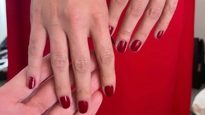 Selena Gomez, Nails by Tom Bachik using Essie polish