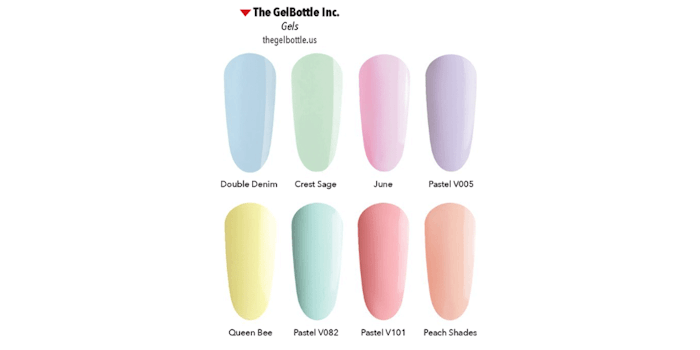 An assortment of pastel gels from The GelBottle Inc.