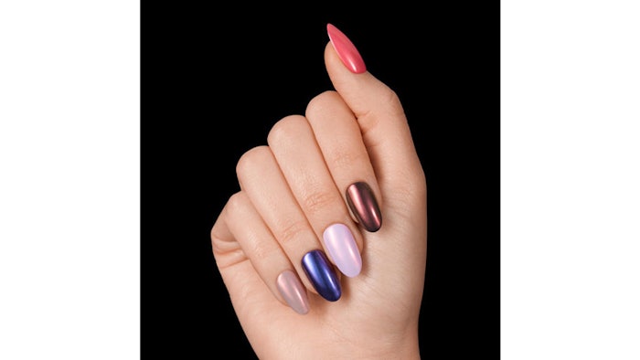 Donut nail trend with pink, purple, brown and blue nail colors.