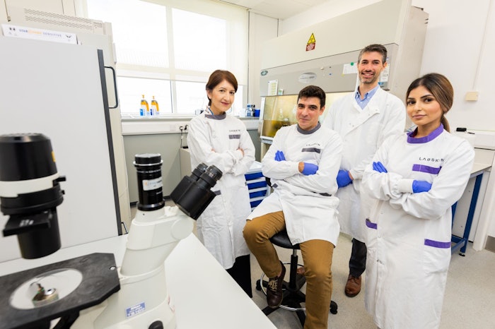 (L to R) The scientists behind Labskin's new LabSkin M skin equivalent—Sobia Kauser, Ph.D. (Assistant Professor University of Bradford), David Caballero-Lima, Ph.D. (Chief Scientist, Innovenn Labskin), Jacobo Elies Gomez, Ph.D. (Assistant Professor, University of Bradford) and Omera Bi, Ph.D. (Innovenn Labskin).