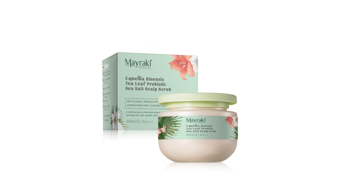 Mayraki Professional's Camellia Sinensis Tea Leaf Probiotic Sea Salt Scalp Scrub.