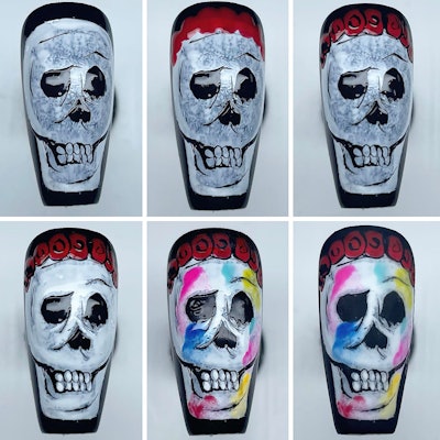 A colorful crown of roses completes the nail art.