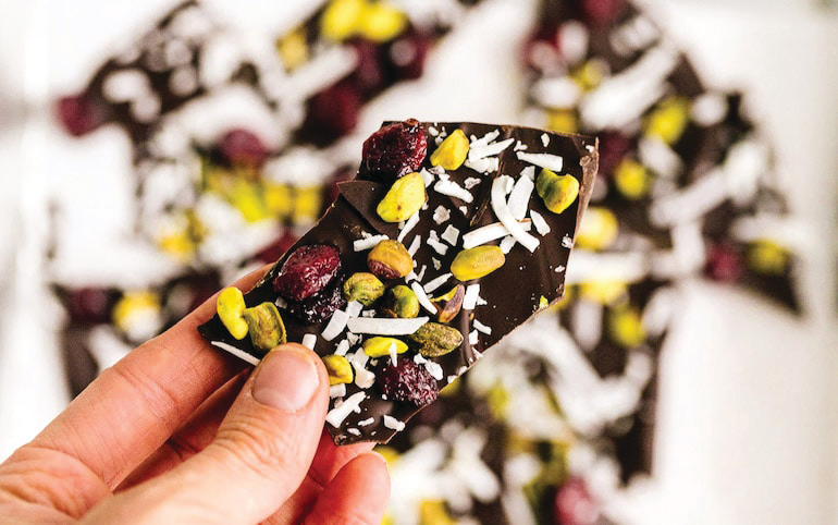 This Healthy Dark Chocolate Bark recipe from the experts at HUM Nutrition fits the bill, a perfect seasonal offering for your spa lounge, as well as any potluck.