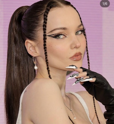Dove Cameron's sculpted graphic black, grey and white nails