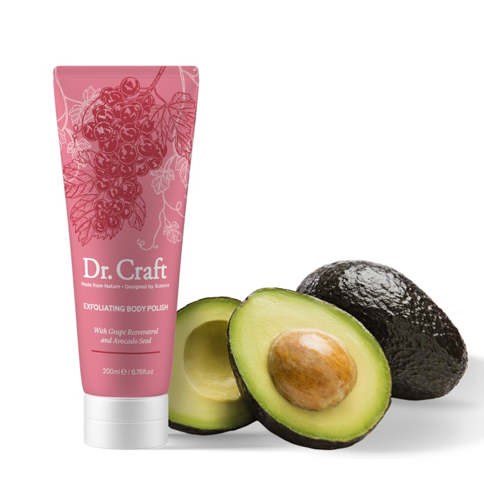 The Dr. Craft brand Exfoliating Body Polish features Westfalia Fruit's upcycled ground avocado seeds as an alternative to plastic microbeads.