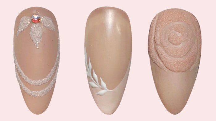 Nail artist Kelly Scothorn shares her tutorial for creating three designs that are sure to be a hit this bridal season.
