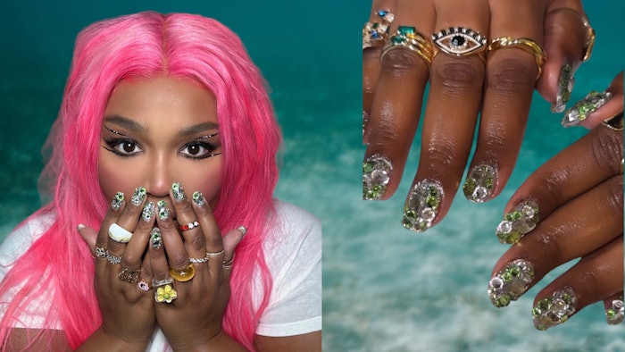 Manicurist Eri Ishizu created Lizzo's mermaidcore nails for the Governors Ball in NYC.