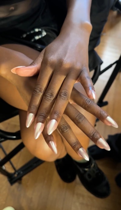 Woodley created a balletcore-inspired nail look for the Mirror Palais SS24 Runway Show at NYFW.