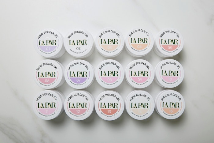 La Par's Nude Builder Gel Collection includes 15 shades and a clear gel.