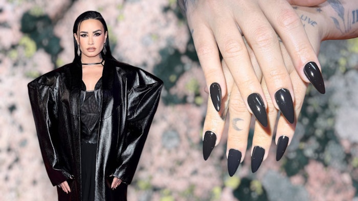 Going back to their pop-punk roots, Demi Lovato rocked a black nail look at the VMAs styled by celebrity nail artist Natalie Minerva using products from OPI.