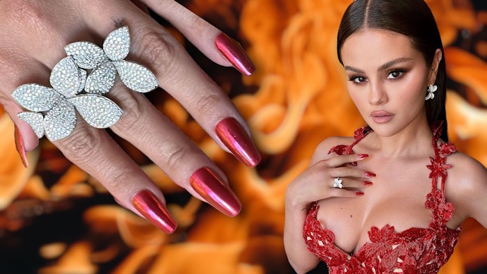 Celebrity manicurist Tom Bachik created Selena Gomez's manicure for the MTV Video Music Awards using products from Paris Lash Academy.