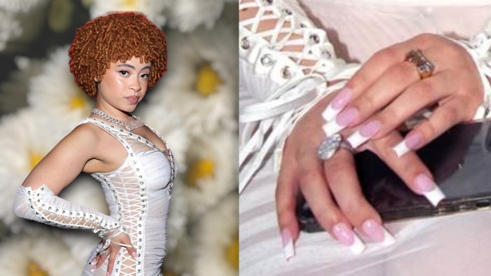 Celebrity nail artist Eri Ishizu created the ultimate early-2000’s inspired French manicure for Ice Spice at the 2023 VMAs.
