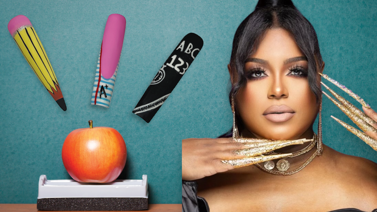 Katherina Robinson (@karskouturenails) shares three nail art tutorials for back to school season or anyone wanting to show some school spirit.