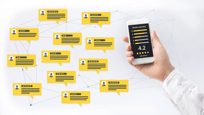 Consumer reviews concepts with bubble people review comments and smartphone. rating or feedback for evaluate.