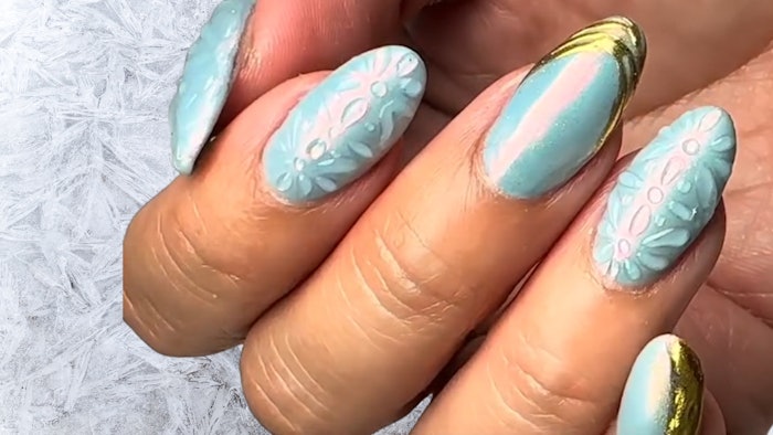 Nail artist Winnie Huang created frosty 3D nail art using products from CND.