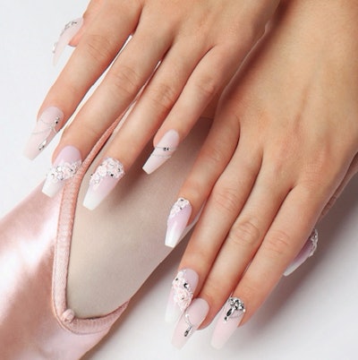 Balletcore nails featured on Nailpro's November/December 2023 cover by Emelie Westin.