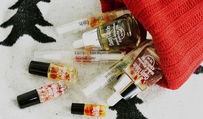 Classy Cuticles' Holiday Collection features six holiday scented cuticle oils.