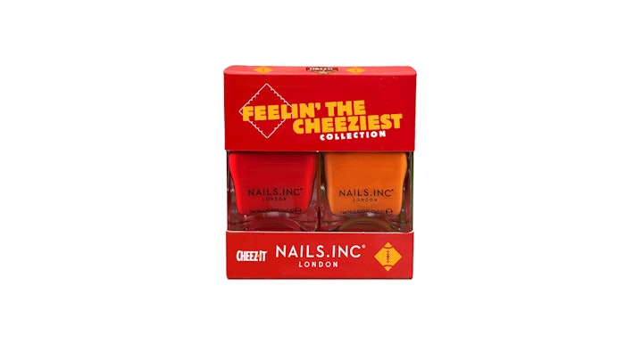 Introducing the official Cheez-It x Nails Inc. Polish in Orange You Feelin’ the Cheeziest and Flexin’ in the Red Zone, the most iconic hues of red and orange inspired by the most iconic snack.
