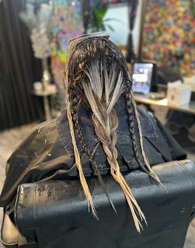 During Braided Balayage technique