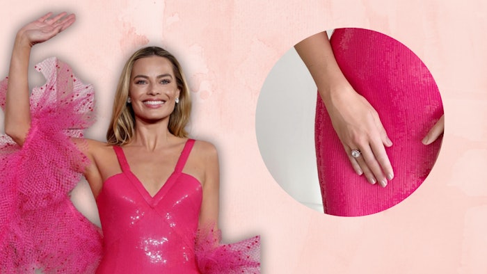 CHANEL Nail Artist Betina Goldstein created Margot Robbie's manicure for the 2024 Golden Globes, using products from CHANEL.