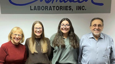 (from L): Marilyn Garlen, VP operations; Adrianna Deremer, formulation chemist; Bianca Brattoli, formulation chemist; and Irwin Palefsky, CEO, Cosmetech Labs