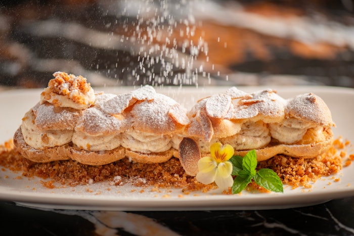 Perdon Rupnow reproduced one of her favorite French desserts the Paris-Brest puff pastry base garnished with hazelnut praliné and cream by using five different pyrazines to complete her vision.