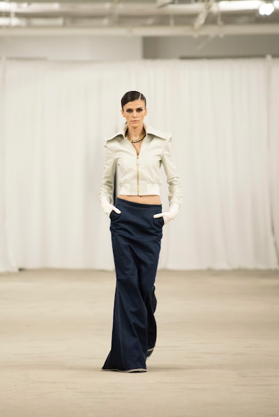 A sleek updo sported by a female model at the Laurence Basse NYFW show.