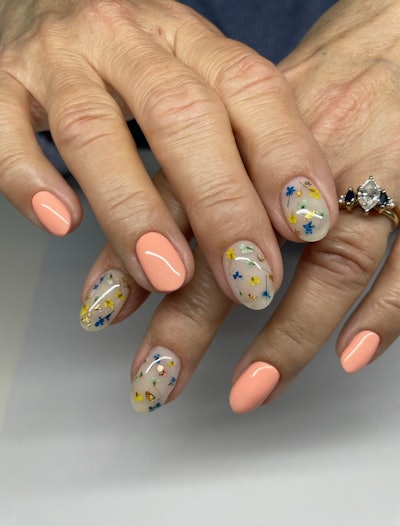 Peach and floral nails