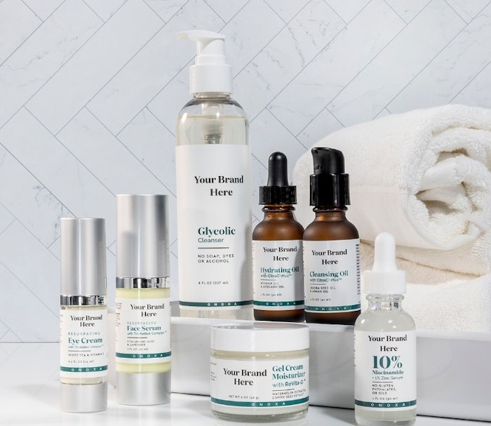 Onaxa's premium line includes a glycolic cleanser (center).