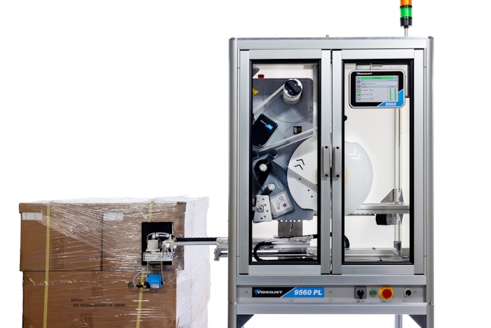 Videojet 9560 PL pallet labeling system can process up to 120 pallets per hour across diverse applications.