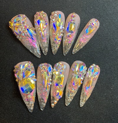 Icicle Bling Natural Stiletto Long Nails for Taraji P. Henson at the BET Awards by Temeka Jackson