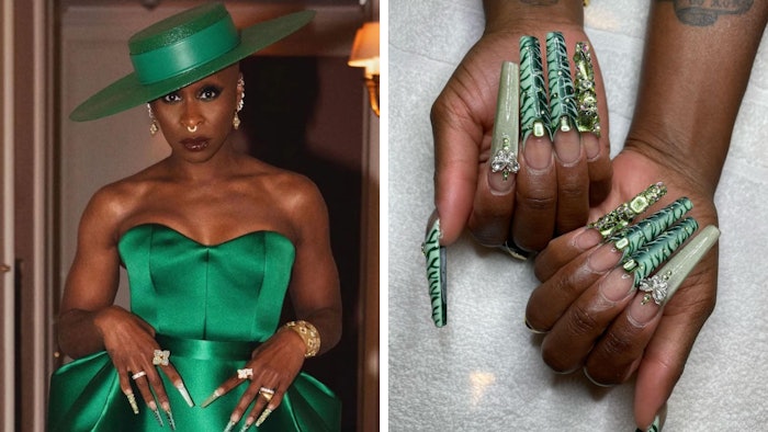 Get the tutorial for Cynthia Erivo's Wicked green nail art that she sported to the Olympics Opening Ceremony in Paris.