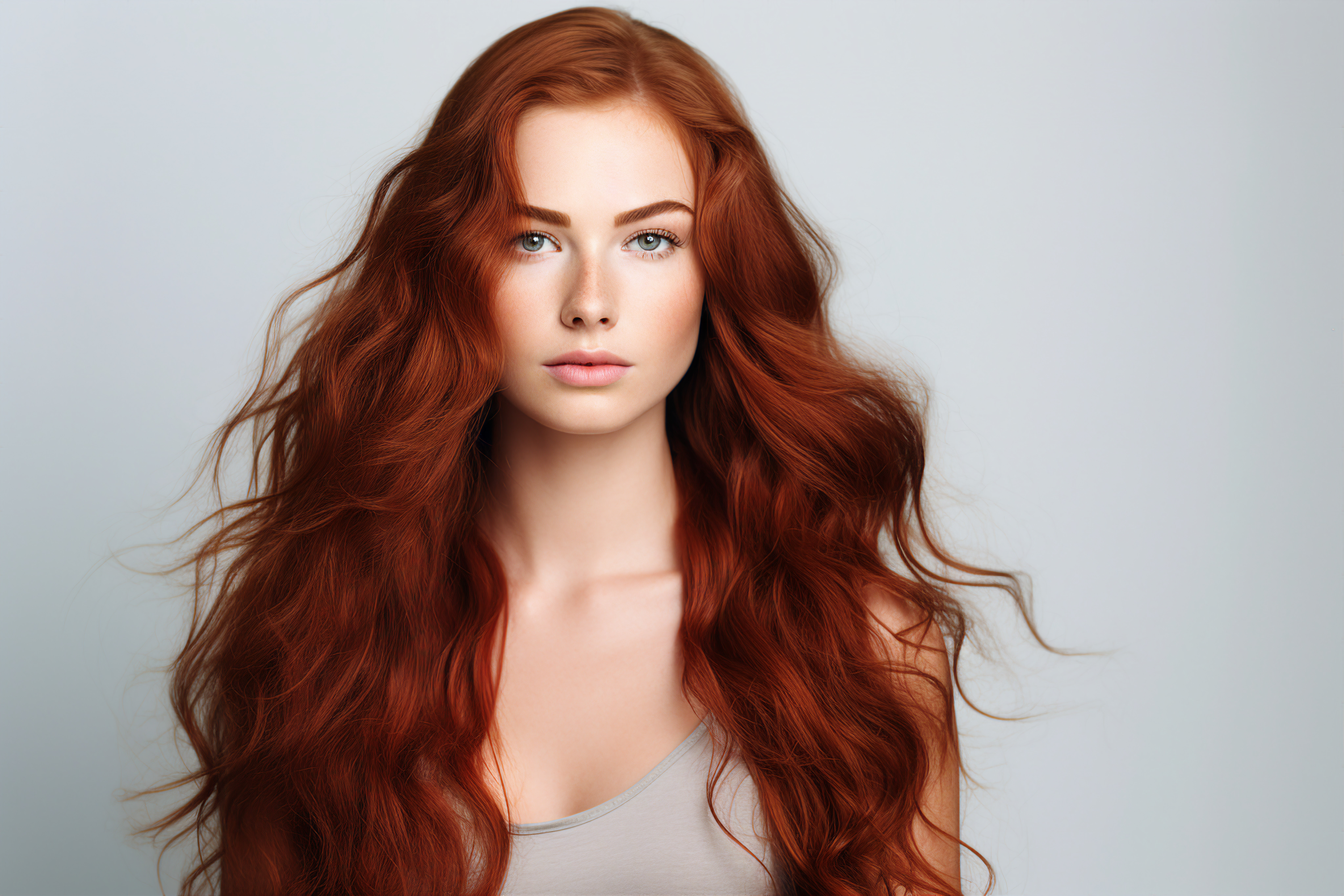 Beautiful woman with wavy red hair