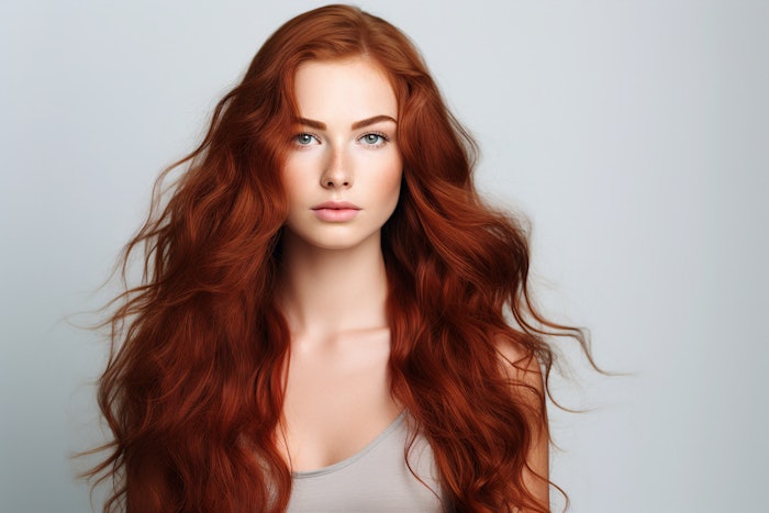 Beautiful woman with wavy red hair