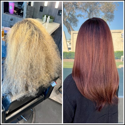 A blonde to copper hair transformation by Drew Noreen.