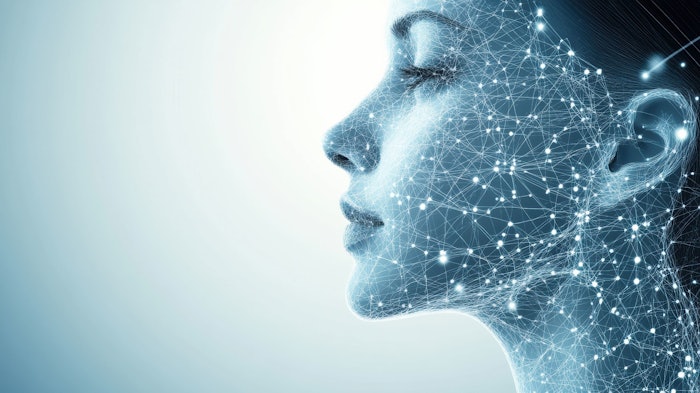 Abstract lines and dots form a skincare procedure diagram during a modern aesthetic treatment session. Generative AI